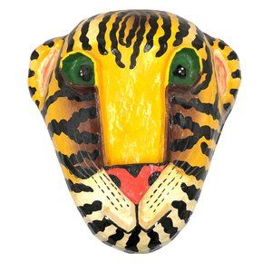 Gina Truex Paper Mache Mask Tiger Cat 3D Paper Mache Art Wall Hanging 1980s